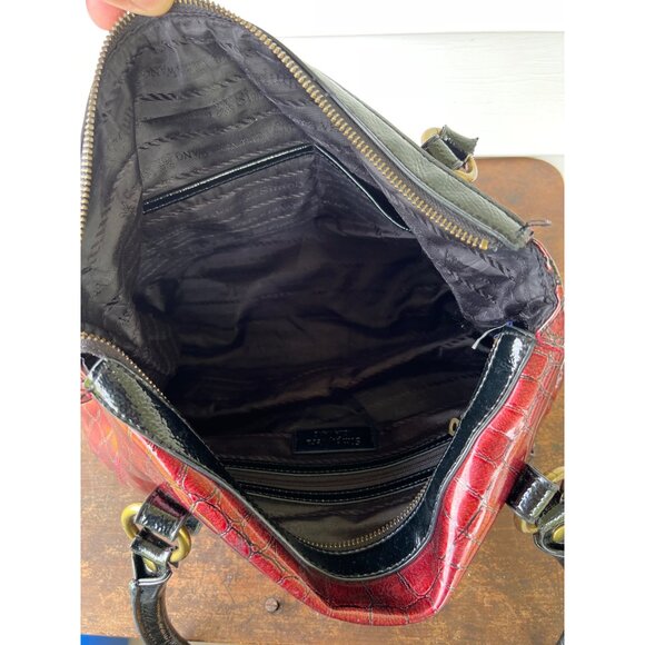 Simply Vera Vera Wang Red Croc Embossed Satchel Handbag With Black Patent Trim & - Picture 4 of 4